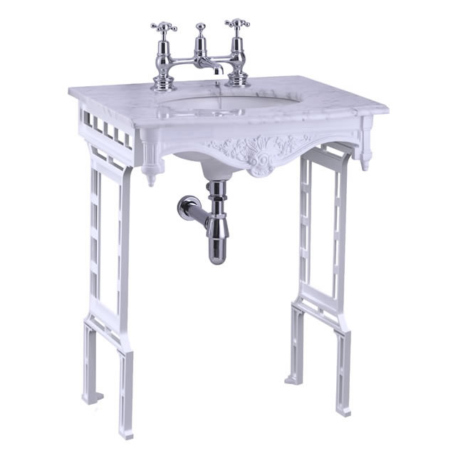 Carrara marble top & basin with white aluminium washstand (shown without back and side splash)